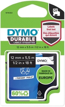 DYMO DURABLE TAŚMA D1 12MM X 5.5M BIAŁA / CZARNY