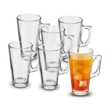 НАБОР кофейных стаканов с ручками, большой, ВЫСОКИЕ СТАКАНЫ ДЛЯ ЛАТТЕ 6х380мл