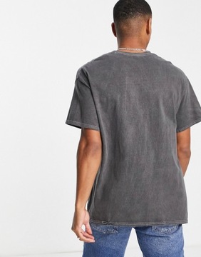Szary T-shirt oversize z nadrukiem defekt M