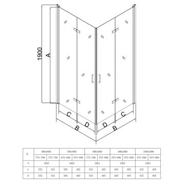 ДУШЕВАЯ КАБИНА 80х90 НАСТЕННАЯ СКЛАДНАЯ 6ММ