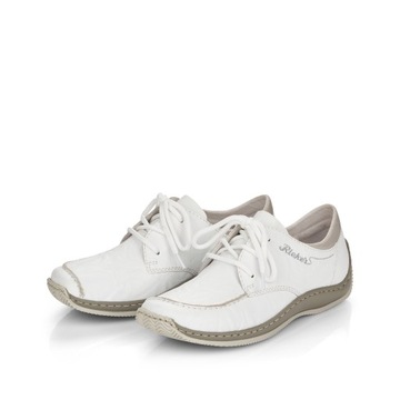 RIEKER buty, półbuty białe skórzane damskie L1717