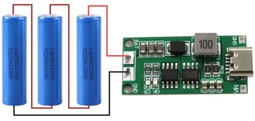 Литий-ионный аккумулятор Step-Up и зарядное устройство 3S 12,6 В 4 А USB-C 18650 0184