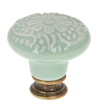 Gałka Meblowa PORCELANA ŻŁOBIONA zielona 34 mm