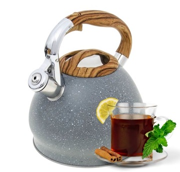 CZAJNIK Z GWIZDKIEM 3,0L SZARY MARMUR INDUK/GAZ