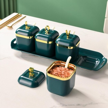 Pudełko na przyprawy Nowoczesny słoiczek na przyprawy Porcelanowa cukiernica Cztery puszki Zielone