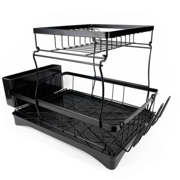 OCIEKACZ DUŻA SUSZARKA STOJĄCA NACZYNIA TALERZE SZTUĆCE CZARNA Z ODPŁYWEM