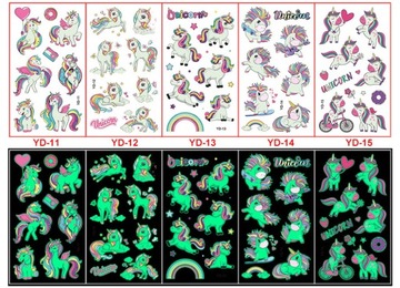 TATUAŻE ZMYWALNE DLA DZIECI 5 ARKUSZY TATUAZE SWIECACE W CIEMNOSCI