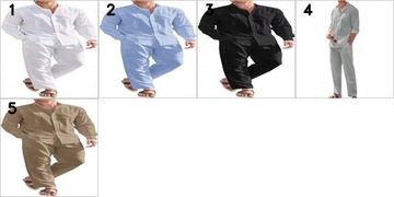 Удобный, модный мужской комплект из рубашки и брюк из льна с карманом.