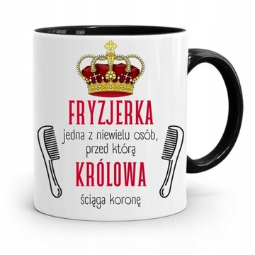 KUBEK CZARNY FRYZJERA KRÓLOWA ŚCIĄGA KORONĘ z Nadrukiem ze Zdjęciem