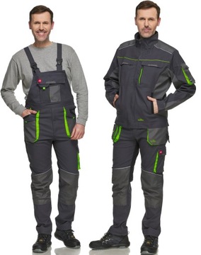 Elastyczne SLIMOWANE SIWE ubranie robocze ochronne bluza + ogrodniczki 60