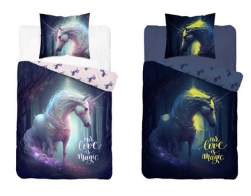 Pościel Świecąca w ciemności 160x200 Jednorożec Unicorn Fluo Young