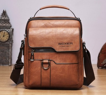 LISTONOSZKA MĘSKA TORBA NA RAMIĘ SKÓRZANA BRĄZOWA SASZETKA