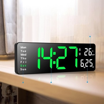 ZEGAR ŚCIENNY DUŻY ELEKTRONICZNY Cyfrowy Nowoczesny LED Temperatura Data