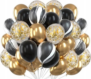 Balony Czarne Złote 60szt Ślub Wesele Urodziny Bal zestaw na imprezę