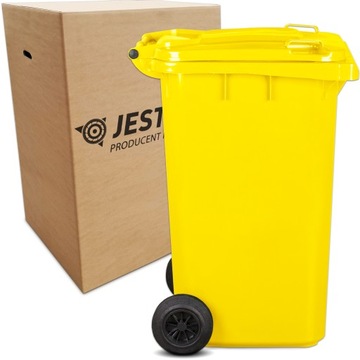 KOSZ POJEMNIK 240L ŻÓŁTY JESTIC NA ŚMIECI ODPADY PLASTIK, TWORZYWA, METALE