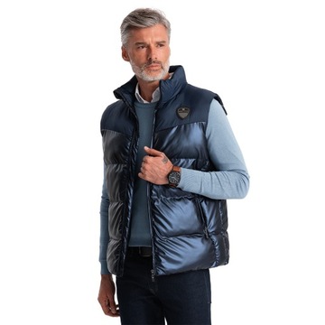 Bezrękawnik męski pikowany błyszczący granatowy V2 OM-JAVJ-0113 L/XL