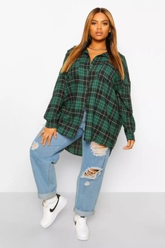 BOOHOO PLUS SIZE ZIELONA FLANELOWA KOSZULA DAMSKA W KRATĘ DO JEANSÓW 52