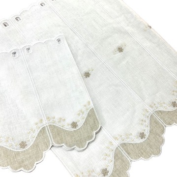 Firanka Kuchnia Biała Zazdrostka Beż Haft wysokość 40 cm