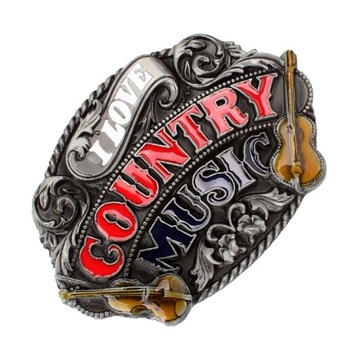 Klamra paska w stylu kowbojskim Bohemia Klamra paska ze wzorem „I LOVE COUNTRY MUSIC”.