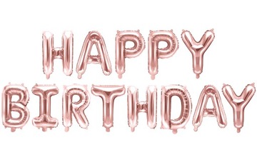BALON FOLIOWY NAPIS HAPPY BIRTHDAY RÓŻOWE ZŁOTO