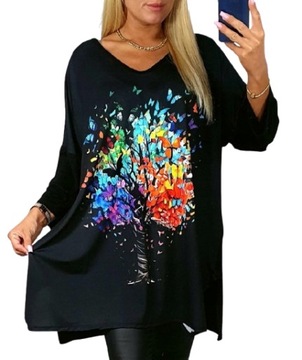 LUŹNA KOBIECA TUNIKA BLUZKA PLUS SIZE V dekolt XL/XXL drzewko rękaw 7/8 708