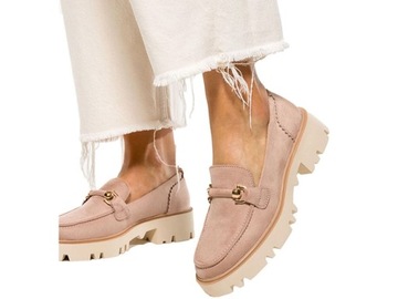 MOKASYNY DAMSKIE PÓŁBUTY WSUWANE NA PLATFORMIE MODNA OZDOBA WIOSENNE r 40