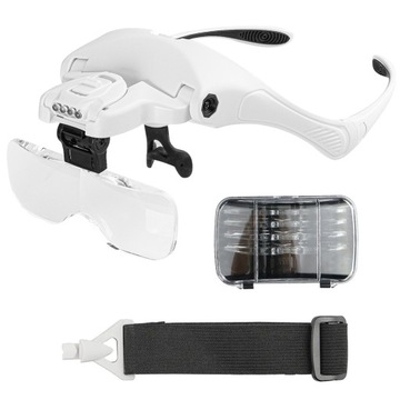 LUPA OKULARY PRECYZYJNE NAGŁOWNA SERWIS 4LED 5x WYMIENNE SOCZEWKI 3,5x 1,5x