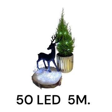 LAMPKI LED ZIMNY BIAŁY NA BATERIE 50 LEDÓW 5 METRÓW PFX005