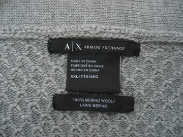 ARMANI EXCHANGE DUŻY Męski Sweter z Kołnierzem 100% MERINO WOOL r XXL