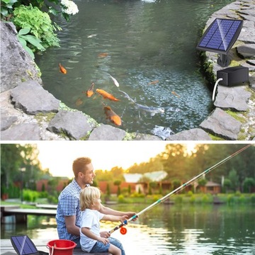 SOLARNY NAPOWIETRZACZ STAWU POMPA TLENU Z WĘŻEM 1800mAh+KAMIEŃ POWIETRZNY