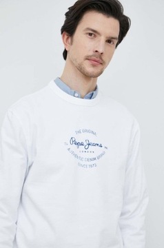 PEPE JEANS BIAŁA BLUZA Z OKRĄGŁYM DEKOLTEM LOGO 21D NH4__L