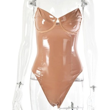 Women Sexy Bodycon Bodysuit Zipper PU Leather Jump