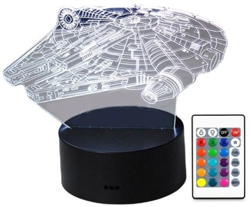 LAMPKA NOCNA 3D LED STAR WARS MILLENNIUM FALCON LAMPA 16 KOLORÓW