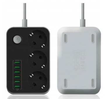 LISTWA ZASILAJĄCA 3 GNIAZDA + 6x USB PRZEDŁUŻACZ