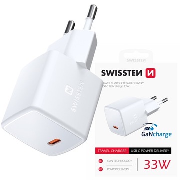 СЕТЕВОЕ ЗАРЯДНОЕ УСТРОЙСТВО SWISSTEN USB-C PD GaN 33 Вт