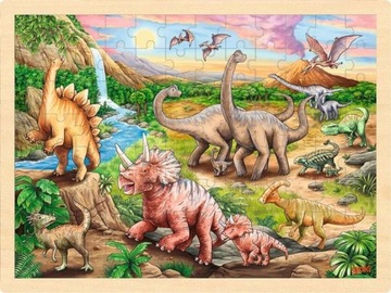 Drewniane Puzzle Era Dinozaurów Tropem Dinozaura Prehistoria 96 el Goki 3+