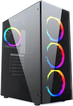 GAMINGOWA Czarna Obudowa Szkło Midi Tower 4 wentylatory RGB USB 3.0 ATX