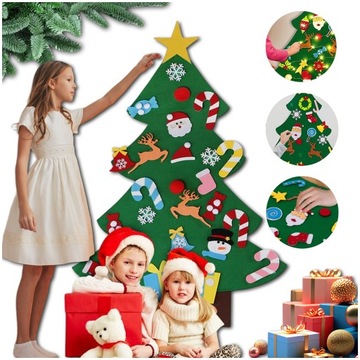 CHOINKA Z FILCU Z OZDOBAMI NA RZEPY FILCOWA WISZĄCA DLA DZIECI 80cm DIY