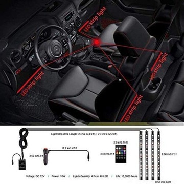 СВЕТОДИОДНЫЕ ЛЕНТЫ ДЛЯ АВТОМОБИЛЯ RGB 12В С ДИСТАНЦИОННЫМ УПРАВЛЕНИЕМ