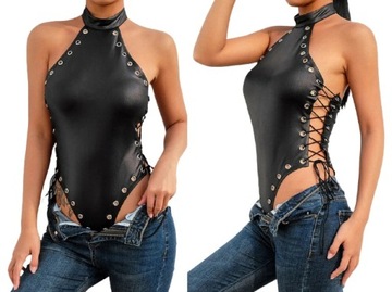 SEXY BODY LATEX KORONKA CZARNY DAMSKIE pończochy