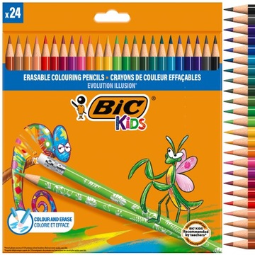 BIC KIDS EVOLUTION ILLUSION ŚCIERALNE KREDKI OŁÓWKOWE Z GUMKĄ x24