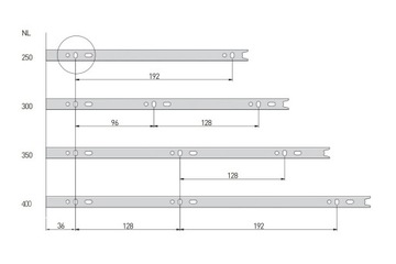 H30 GTV шариковая направляющая для ящиков 300 мм, полное выдвижение L300, грузоподъемность 15 кг
