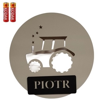Lampka Traktor z imieniem nocna LED baterie koło 30cm prezent kolory