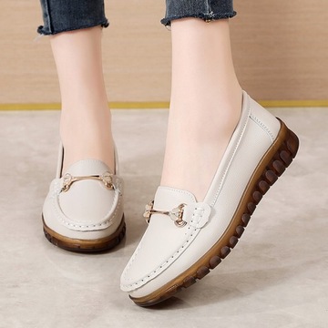 БЕЖЕВЫЕ КОЖАНЫЕ МОКАСИНЫ, ЖЕНСКИЕ ТУФЛИ НА ПЛОСКОЙ ПЛОСКОСТИ