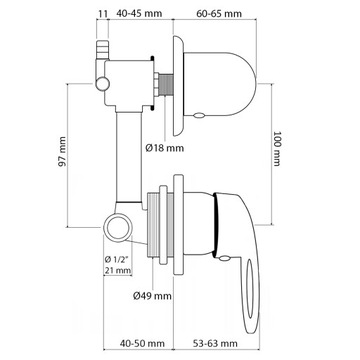 Смеситель для гидромассажной кабины, 10 см / 3 функции