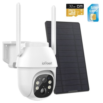 Kamera Zewnętrzna Solarna Obrotowa 4G SIM 2K 3MPx FULL HD 4xZOOM IP65+32GB