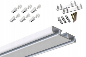 KARNISZ SZYNA SUFITOWA ALUMINIOWA ALU PODWÓJNA BIAŁA ŻABKI AGRAFKI 380 cm