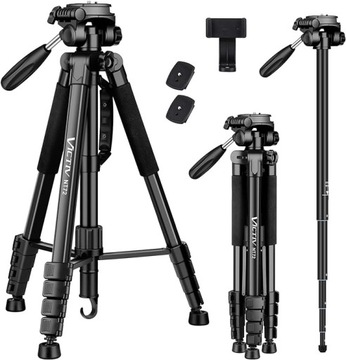 Statyw do aparatu, telefonu, monopod, 182 cm, lekki, 3-kierunkowa głowica