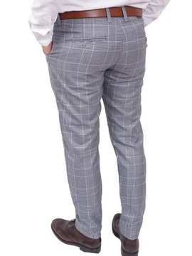 Spodnie eleganckie męskie grafitowe w kratę r.36