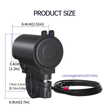 Зарядное устройство для мотоцикла с двумя USB-портами, водонепроницаемое.